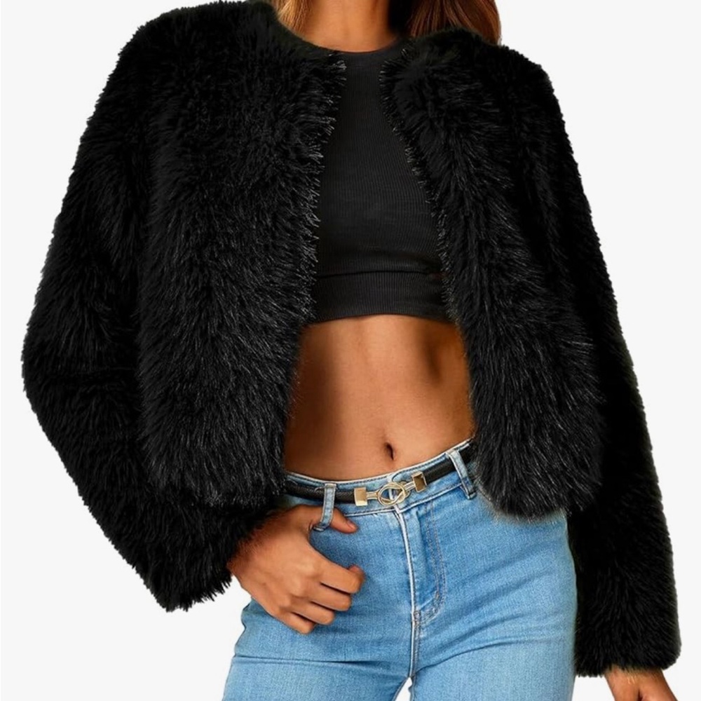Black faux fur jacket